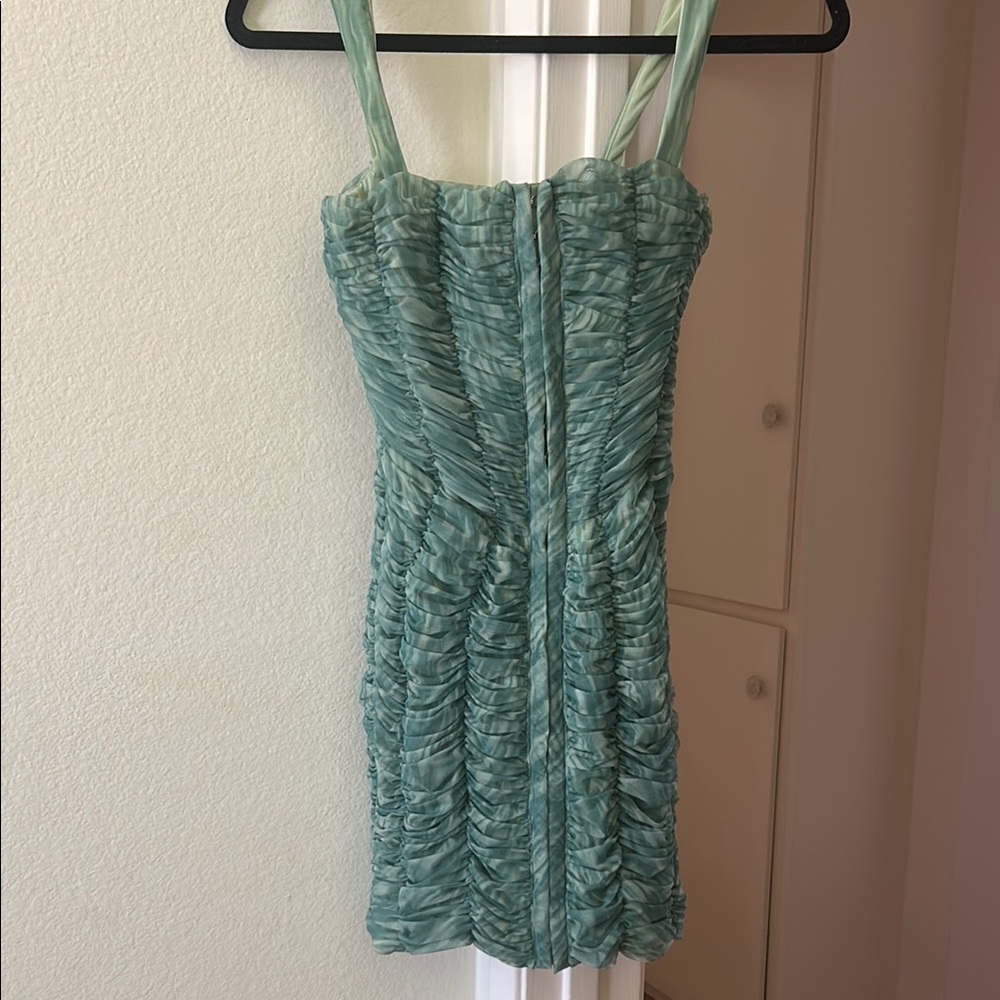 House of CB Green Ruched Bodycon Mini Dress green print